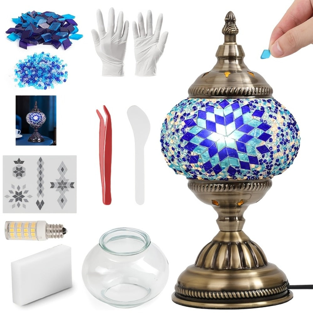 Moroccan Table Lamp Handmade DIY Turkish Lamp Dimmable Glass Metal Brass Bohemian Bedside for Entryways, Bedrooms and Living Spaces
