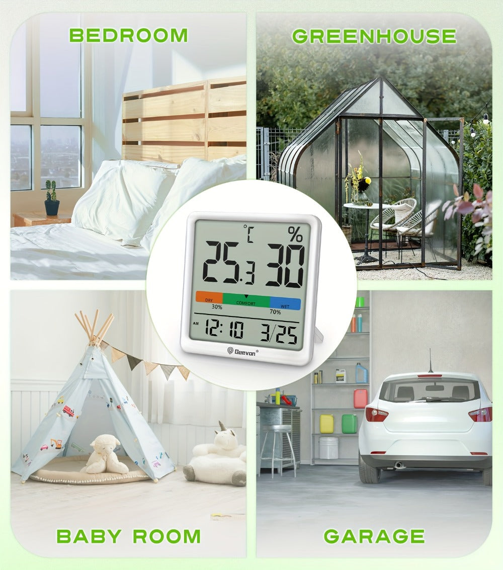 Indoor Thermometer Hygrometer Digital | Accurate Temperature Humidity Monitor with Clock & Calendar | Desktop Room Humidity Gauge for Home