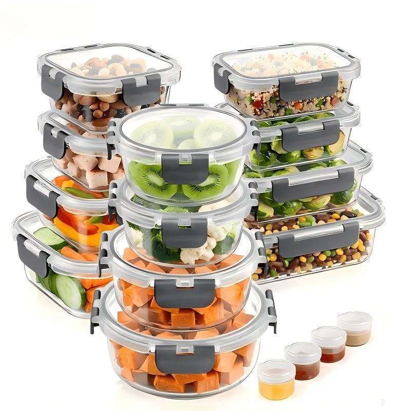 Food Storage Containers 24-Piece Gray Glass Set with 12 Boxes, 12 Matching Lids and Flip-Top Seals
