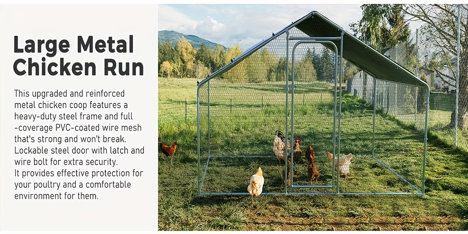 Metal Chicken Run Outdoor Poultry Cage Large Walk-in Enclosure for Chickens Ducks Rabbits for Garden, Patio and Yard Use