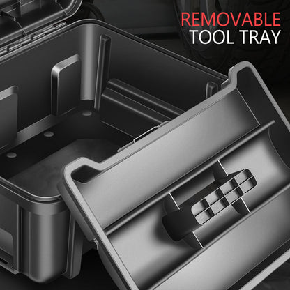 Tool Box Set 2-Piece Lockable – Large Capacity Portable Toolbox Organizer with Removable Tray, Double Lock Buckle, Hard Plastic