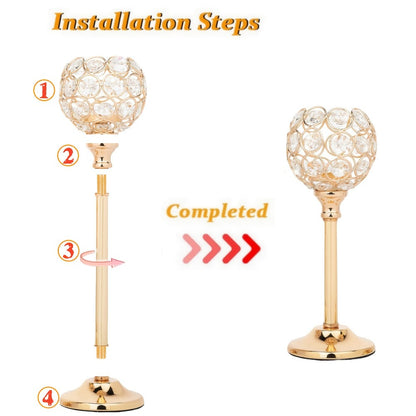 Crystal Candelabra Centerpiece, Gold & Silver Taper Candle Holders for Wedding, Anniversary, Candlelit Dinner