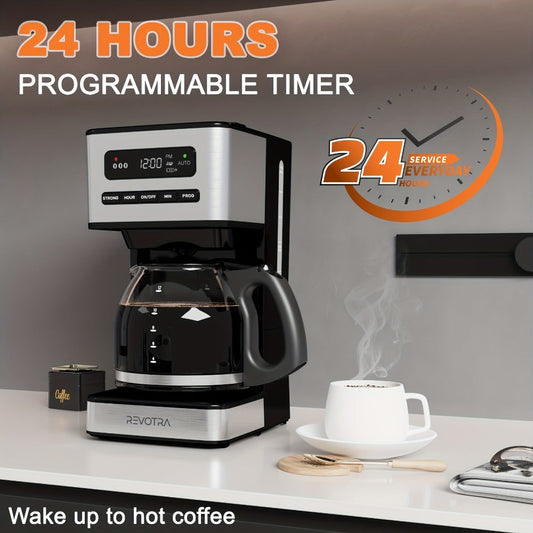 12-Cup Programmable Drip Coffee Maker, Regular & Strong Brew, Iced Coffee Setting, 1-4 Cup Mode, 24H Timer