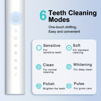 Rechargeable Electric Toothbrush with 6 Cleaning Modes & Smart Timer, USB Sonic Toothbrush for Adults