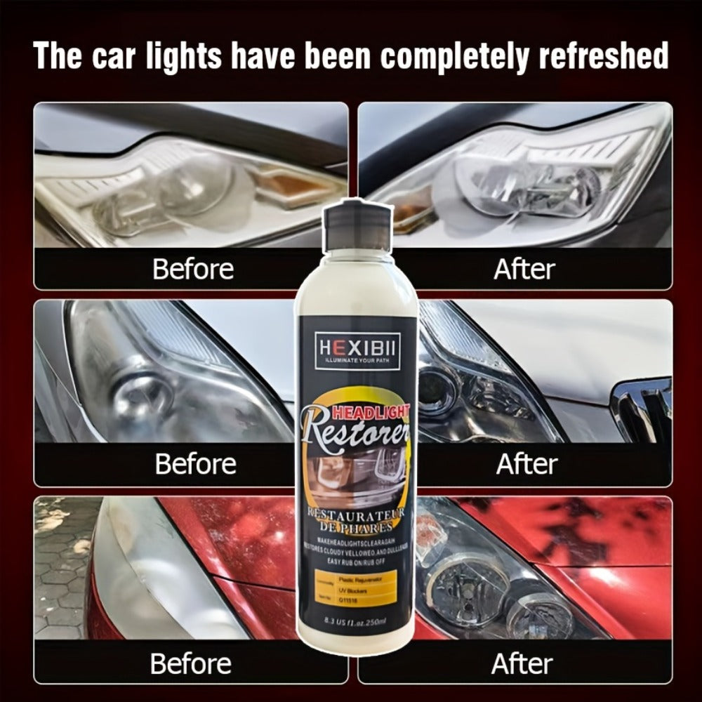 Car Headlight Restoration Fluid 8.5oz – Removes Yellowing, Oxidation & Haze | Crystal Coating Refurbishment Agent for Plastic Headlamp