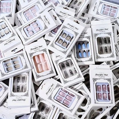 Press On Nails 288-Piece Mixed Square Oval Holiday Set with French Glitter Hearts and Leaves