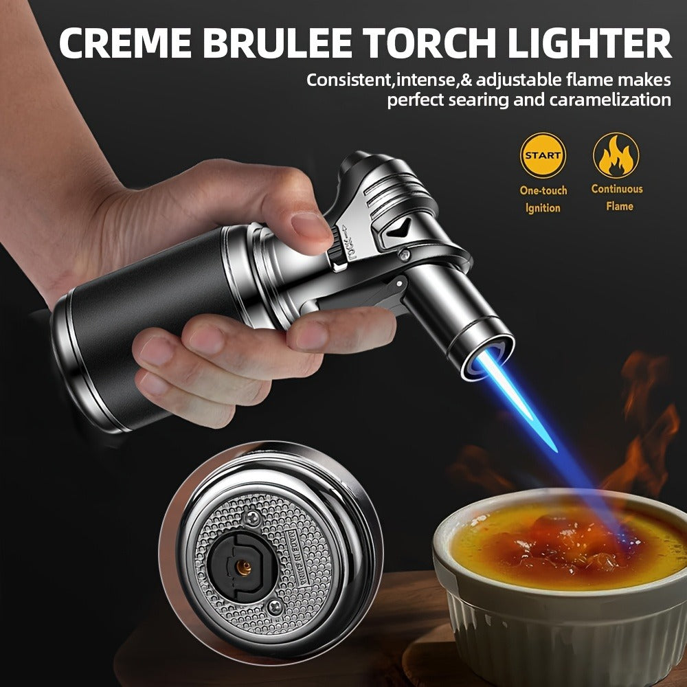 Big Tank Kitchen Butane Torch Lighter Adjustable Flame & Safety Lock - Refillable Blow Torch with Refill Adapters for Creme Brulee