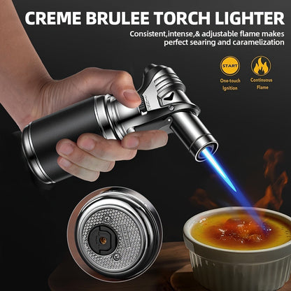 Big Tank Kitchen Butane Torch Lighter Adjustable Flame & Safety Lock - Refillable Blow Torch with Refill Adapters for Creme Brulee