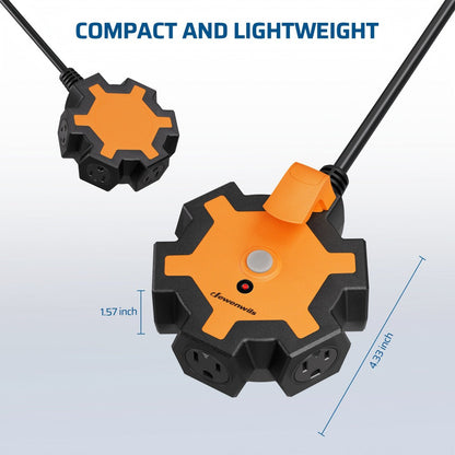 Power Strip Industrial 5-Outlet Hub with 15-Foot 14/3 AWG SJTW Cord, Circuit Breaker and Swivel Covers