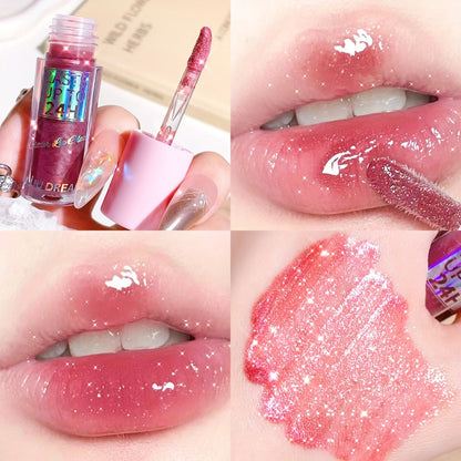 24H Waterproof Glitter Lip Gloss & Lip Stain Set 3PCS, Lip Oil Formula, for Makeup, Travel and Everyday Vanity Use