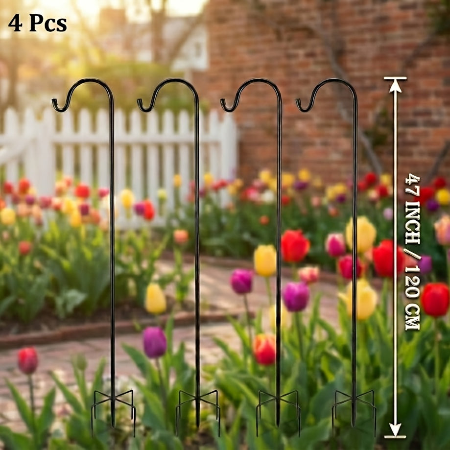 Shepherd Hooks 4 Pack Heavy Duty Metal Garden Stakes for Hanging Plant Baskets Solar Lights Bird Feeders Wind Chimes Outdoor Decor 47 & 63