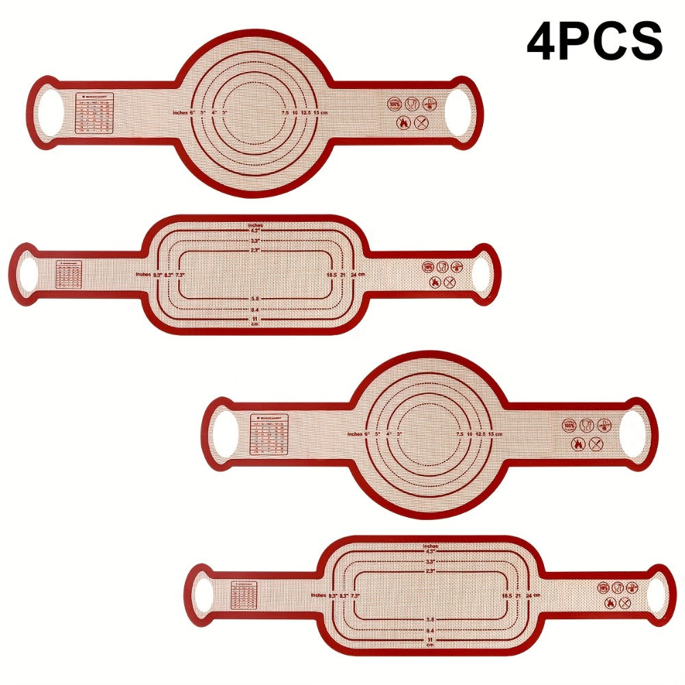 Silicone Bread Sling for Dutch Oven, 4pcs Reusable Baking Mat with Long Handles for Sourdough Bread, Nonstick Dough Transfer Liner