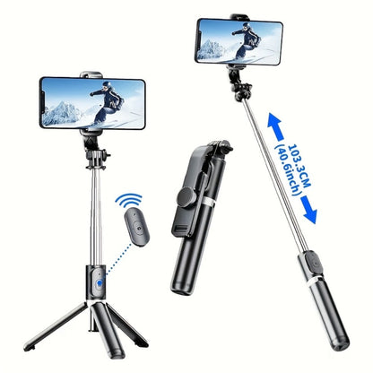 360° Rotating Selfie Stick Tripod 40 Inch Retractable Floor Stand with Wireless Remote & Anti-Shake Base