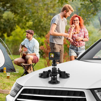 Suction Cup Camera Mount with 3 Bases – Universal 360° Ball Head Car Camera Holder for GoPro Hero 10 9 8 7, Action Cameras