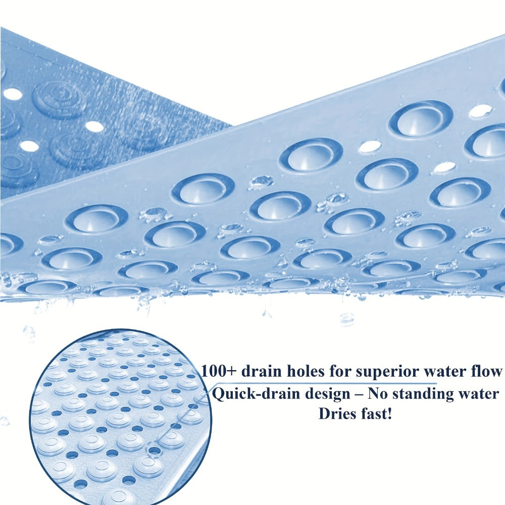 Textured Suction-Cup Shower Mat with 69 × 36 cm Size, Drain Holes and Blue or Gray Color Options