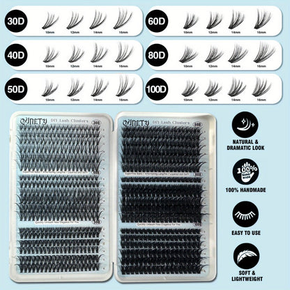 Complete 720-Piece Handmade Cluster Lash Kit with Glue & Tweezers, 30D to 100D, 6 Styles & Lengths