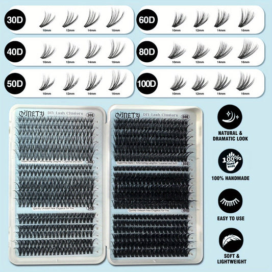 Complete 720-Piece Handmade Cluster Lash Kit with Glue & Tweezers, 30D to 100D, 6 Styles & Lengths
