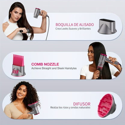 FZ201-Style 1875W Hair Dryer with Circular Rear Intake, Gray or White Finish and Three Pictured Attachments