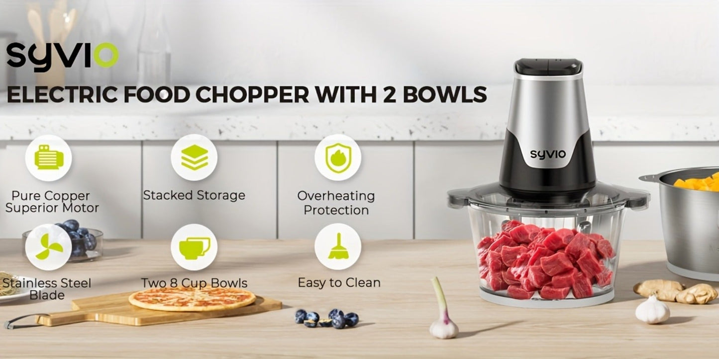 Mini Electric Food Processor 450W with 2 Bowls & 4 Bi-Level Blades, Meat Grinder & Vegetable Chopper for Baby Food