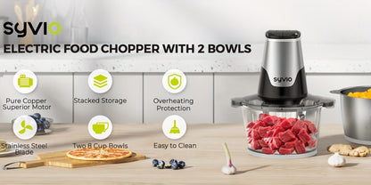 Mini Electric Food Processor 450W with 2 Bowls & 4 Bi-Level Blades, Meat Grinder & Vegetable Chopper for Baby Food