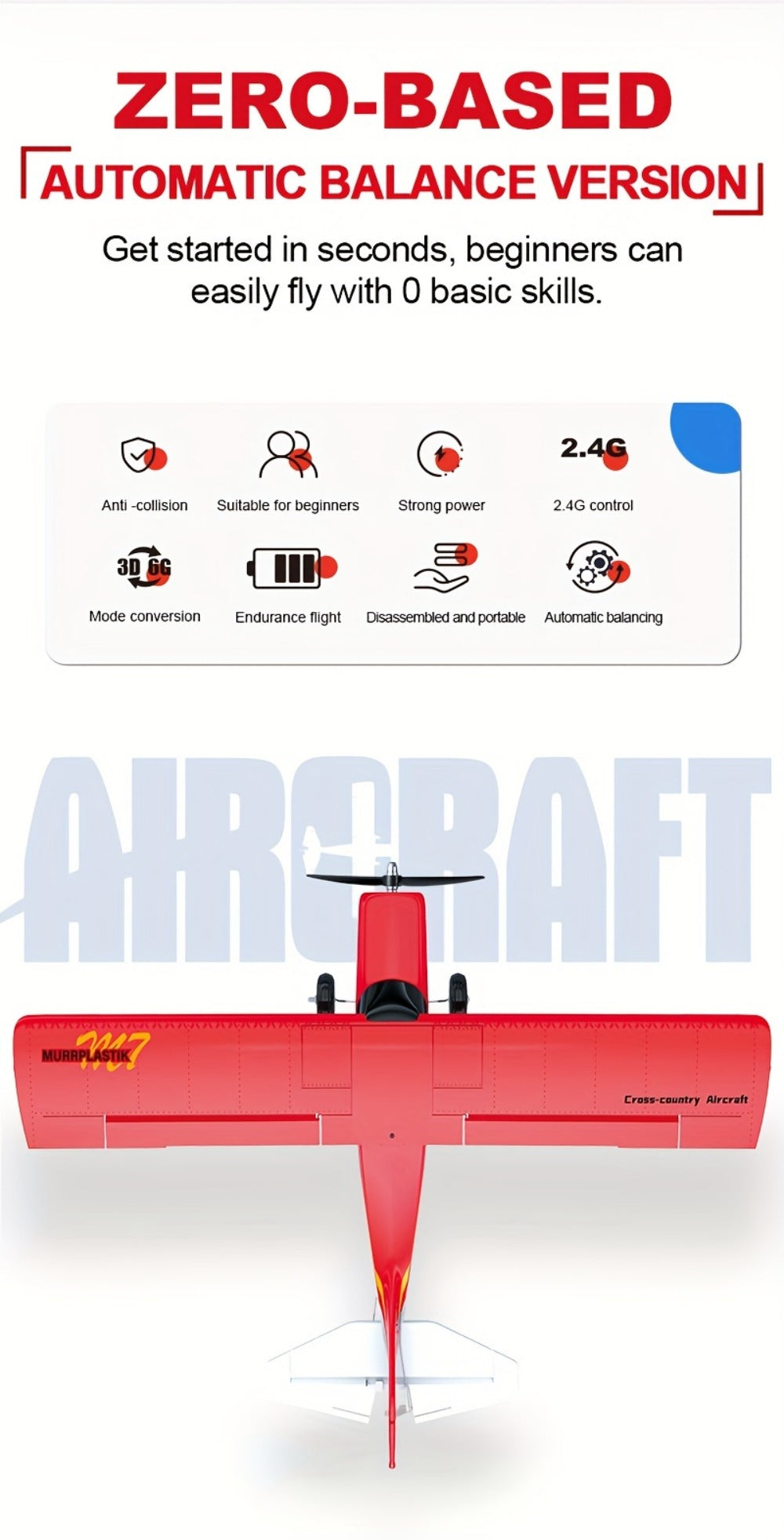 Brushless Fixed Wing RC Plane 6-Channel 6-Axis Gyro 3D Aerobatic Stunts 2 Batteries Included