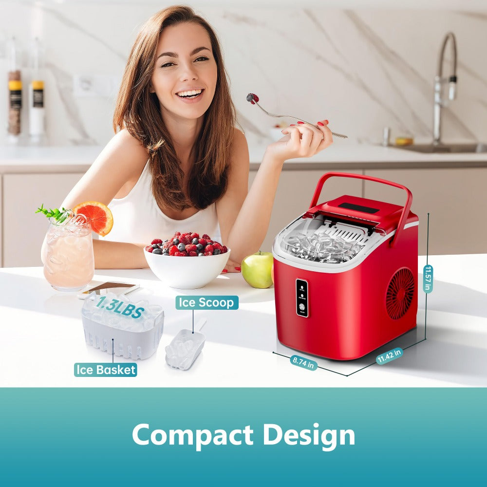 Self-Cleaning Ice Maker Countertop 8 Cubes in 6 Minutes, 2 Ice Sizes S/L, 26-Per Day, Smart ICE FULL & ADD WATER Indicators