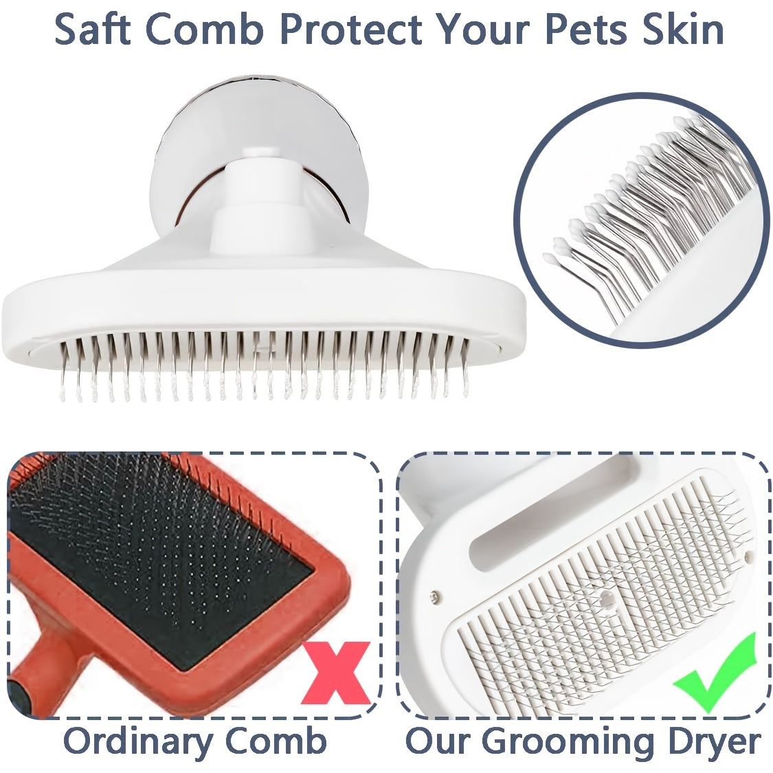 Pet Hair Dryer 2-in-1 with Self-Cleaning Slicker Brush – Portable Dog Blow Dryer for Dogs & Cats, 3 Temperature Settings, Low Noise