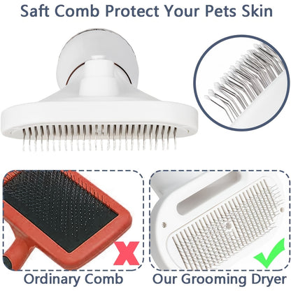 Pet Hair Dryer 2-in-1 with Self-Cleaning Slicker Brush – Portable Dog Blow Dryer for Dogs & Cats, 3 Temperature Settings, Low Noise