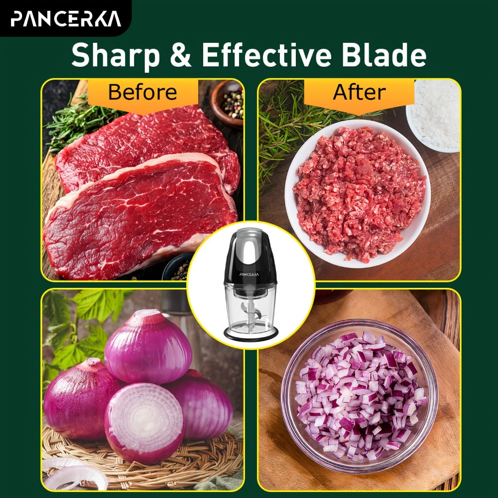 Electric Food Chopper Mini Food Processor, One-Touch 600ml Vegetable Chopper with 4 Stainless Steel Blades