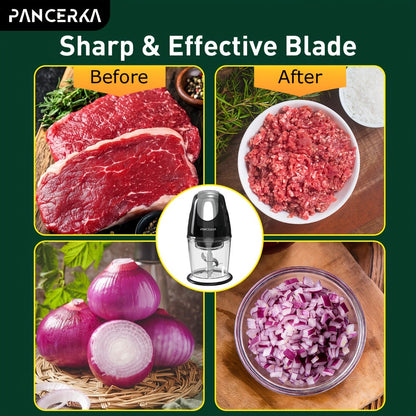 Electric Food Chopper Mini Food Processor, One-Touch 600ml Vegetable Chopper with 4 Stainless Steel Blades