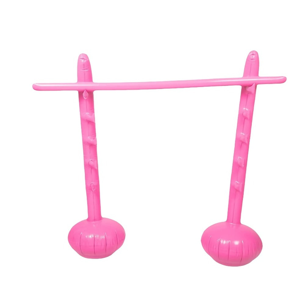Blue Inflatable Limbo Game with Two Weighted-Base Uprights and Horizontal Bar for Outdoor Parties