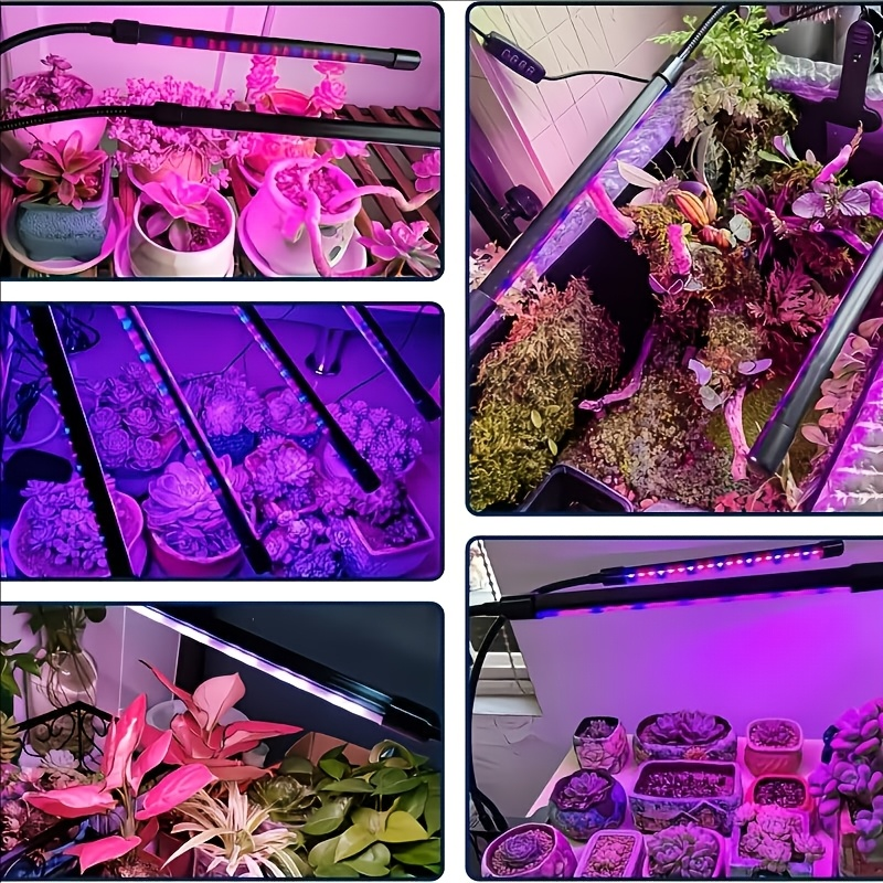 Clamp-On Red Blue LED Plant Lamp with 3, 4 or 5 Flexible Light Bars and USB Control for Shelves