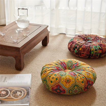 Floor Pillow Round Bohemian Thick Cushion Vintage Floral Pattern Boho Meditation Seat Pad for Entryways, Bedrooms and Living Spaces