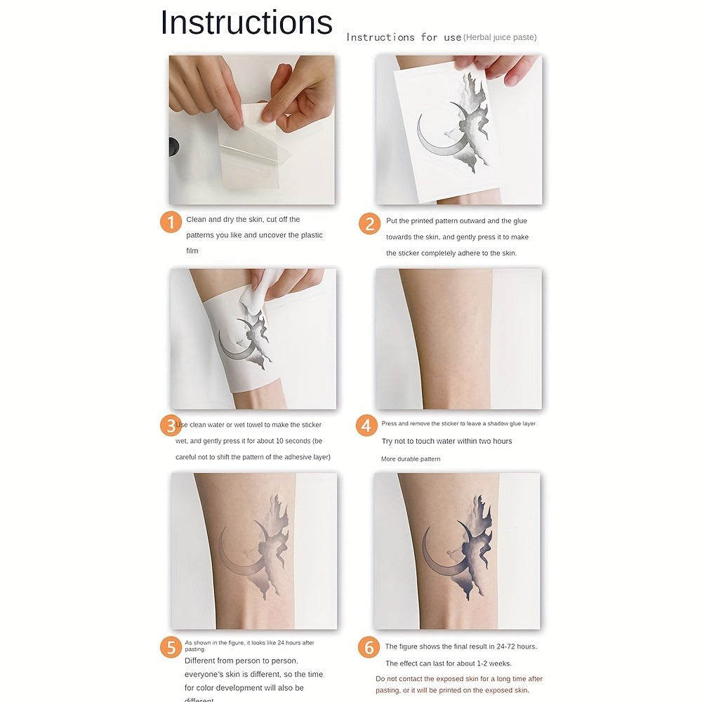 Temporary Tattoos, 4-Sheet English Word and Letter Set with Black Script Designs for Arm and Body Placement
