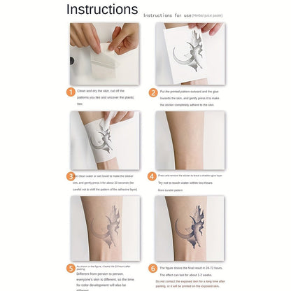 Temporary Tattoos, 4-Sheet English Word and Letter Set with Black Script Designs for Arm and Body Placement