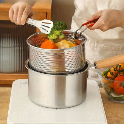 Stainless Steel Deep Fryer Pot Set with Frying Basket & Glass Lid, Non-Stick Multi-Function Cookware for Deep Frying, Noodles