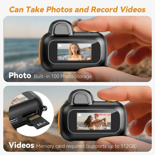 Auto Flash Filter Camera 1080P HD with 64GB Card, 4 Color Filters & Zoom, Metal Carabiner & Lanyard