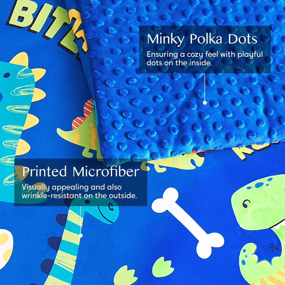 Kids Nap Mat with Removable Pillow & Minky Blanket - Roll-Up Sleeping Bag for Boys Girls, Blue Dinosaur Design