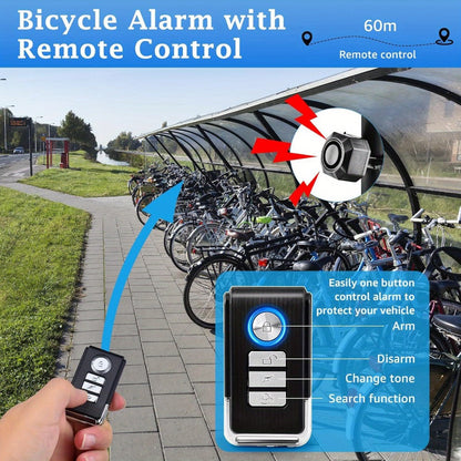 Bike Alarm Anti-Theft 110dB – USB Rechargeable Bicycle Alarm with Wireless Remote, Vibration Motion Sensor & 3 Volume Levels for Bicycle