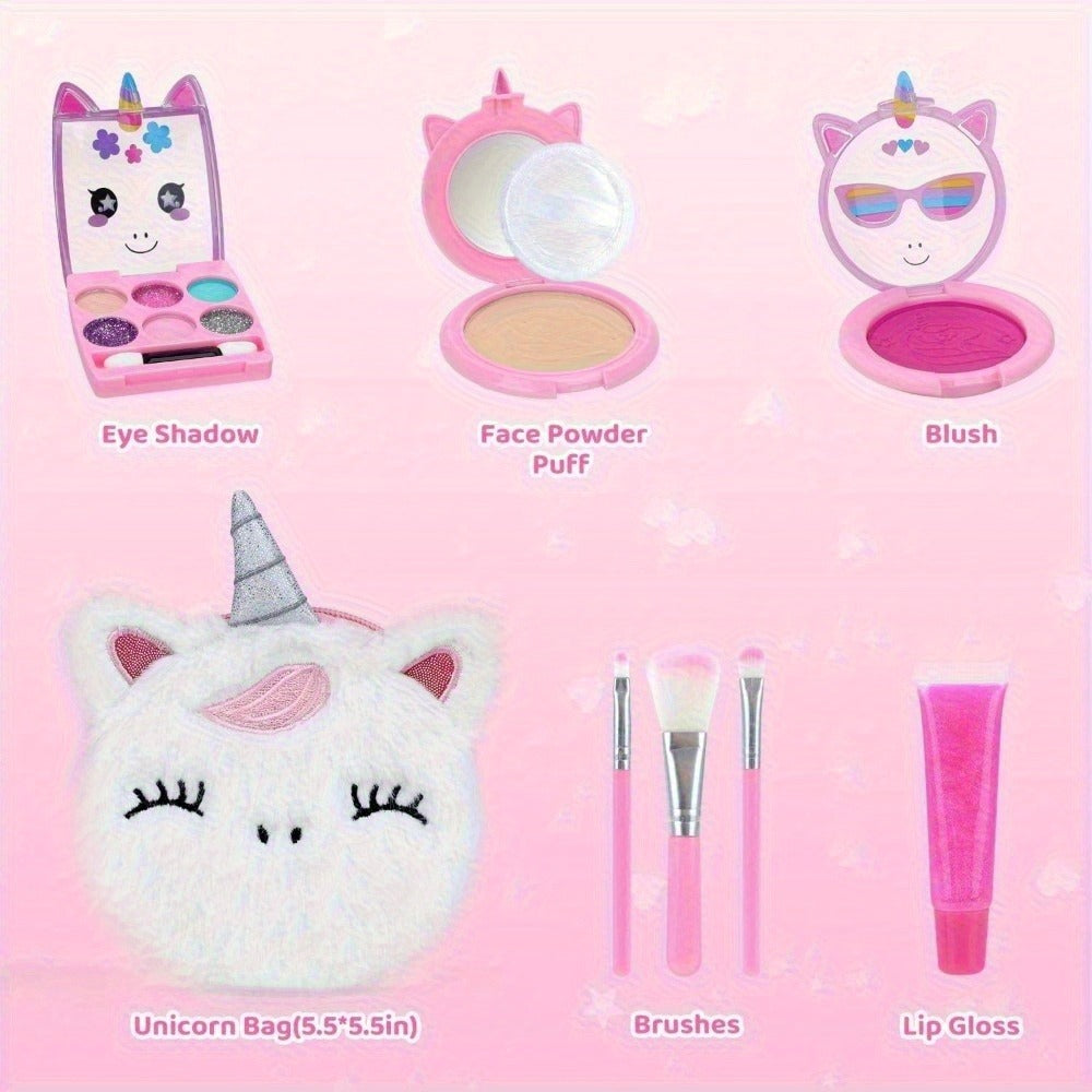 Kids Pretend Makeup Set for Girls Ages 3-12, Princess Cosmetics with Crossbody Coin Purse, Dress Up Role Play Toy