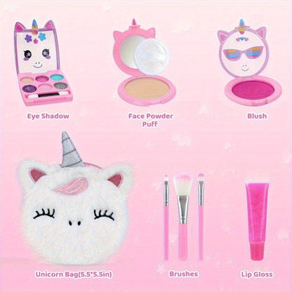 Kids Pretend Makeup Set for Girls Ages 3-12, Princess Cosmetics with Crossbody Coin Purse, Dress Up Role Play Toy