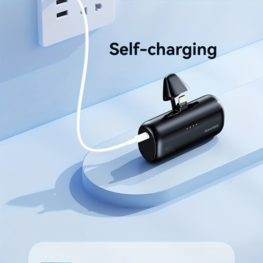 Power Bank 5000mAh Mini with Built-In 2-in-1 Lightning/USB-C Plug and 18.5W Listed Output in Black or Pink