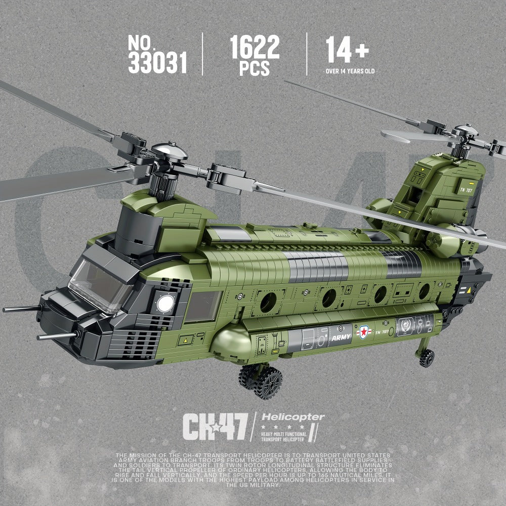 Chinook Helicopter Building Blocks Set 1622 Pcs – US Military CH-47 Transport Helicopter MOC Model Kit Adults Teens Aviation Military Fan
