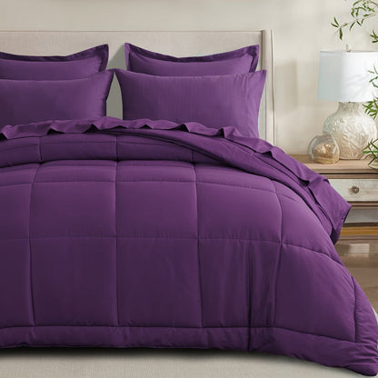 7 Piece Comforter Set Luxury Soft Fluffy Bedding All Season Bed in a Bag with Comforter Fitted Sheet Flat Sheet Pillowcases Hypoallergenic