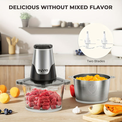 Mini Electric Food Processor 450W with 2 Bowls & 4 Bi-Level Blades, Meat Grinder & Vegetable Chopper for Baby Food