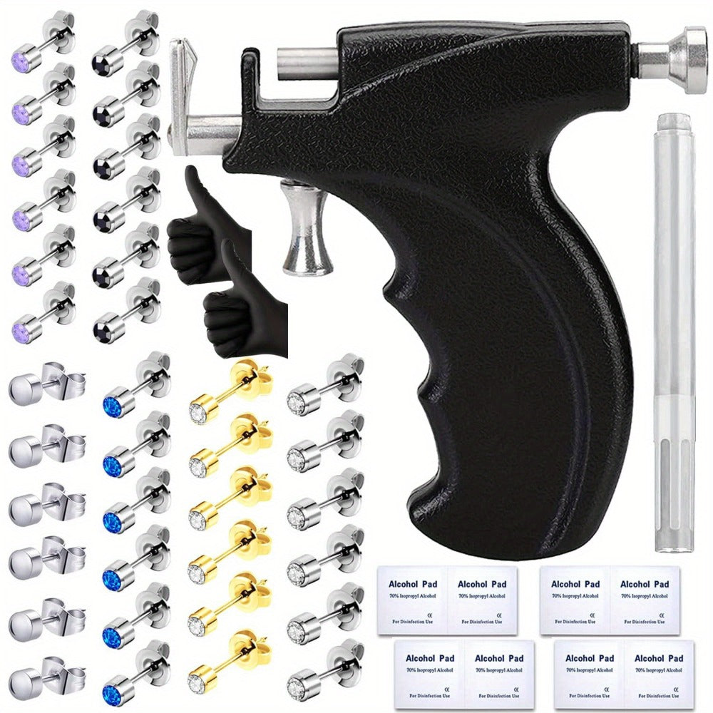 Professional Ear Piercing Kit - 36pcs CZ Diamond & Stainless Steel Stud Earrings with Reusable Piercing Gun