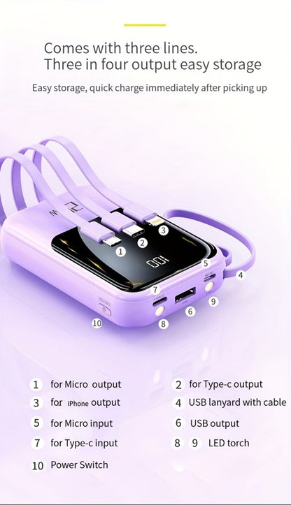 Power Bank 21000mAh Mini with 5W or 22.5W Power Options, Built-In Cable Set and LED Display