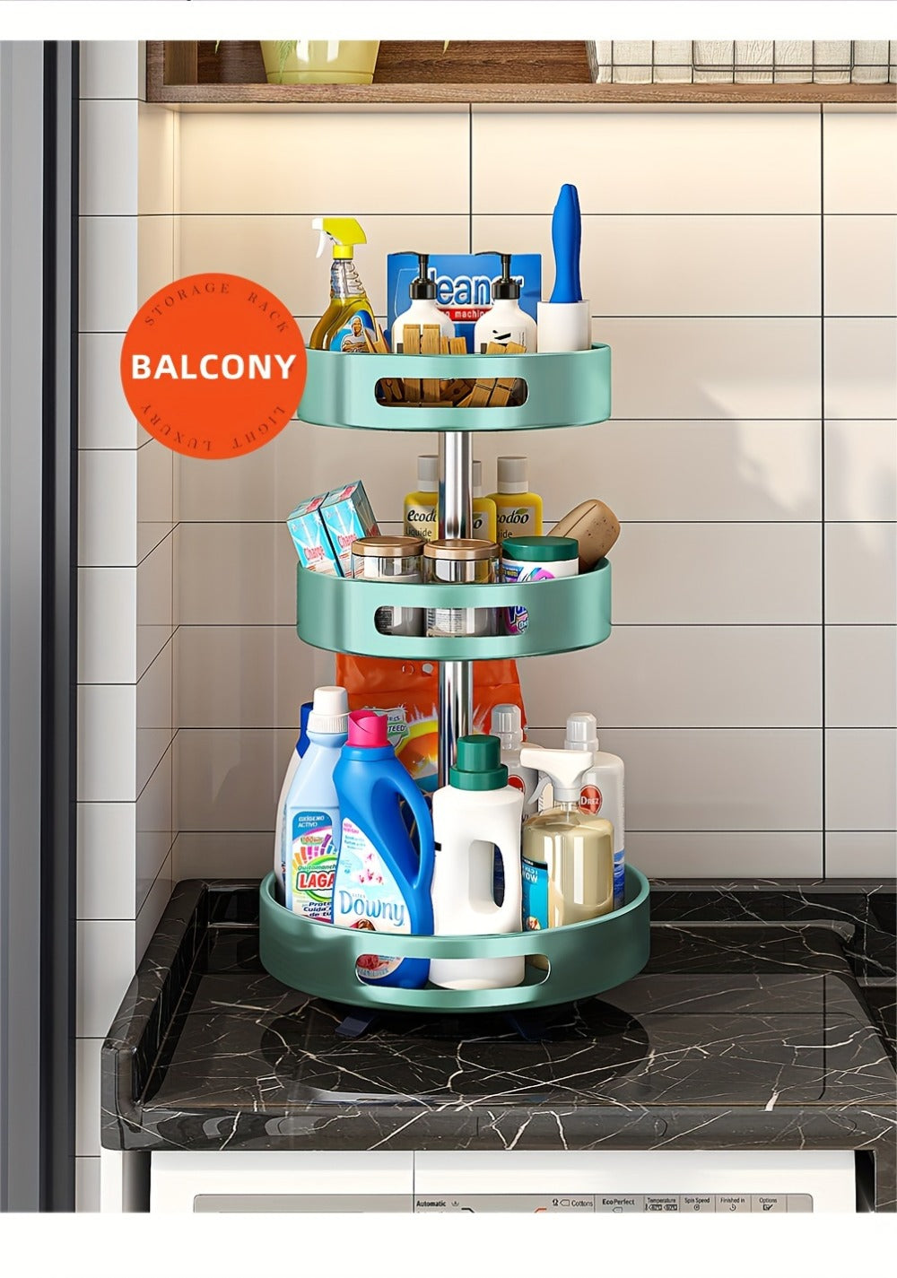 Rotating Spice Rack Double Layer Stainless Steel Countertop Corner Seasoning Storage for Laundry Rooms, Closets and Home Organization