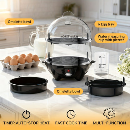 Electric Egg Boiler & Cooker with Auto Shut-Off, Single & Double Layer, Multi-Function for Hard Boiled