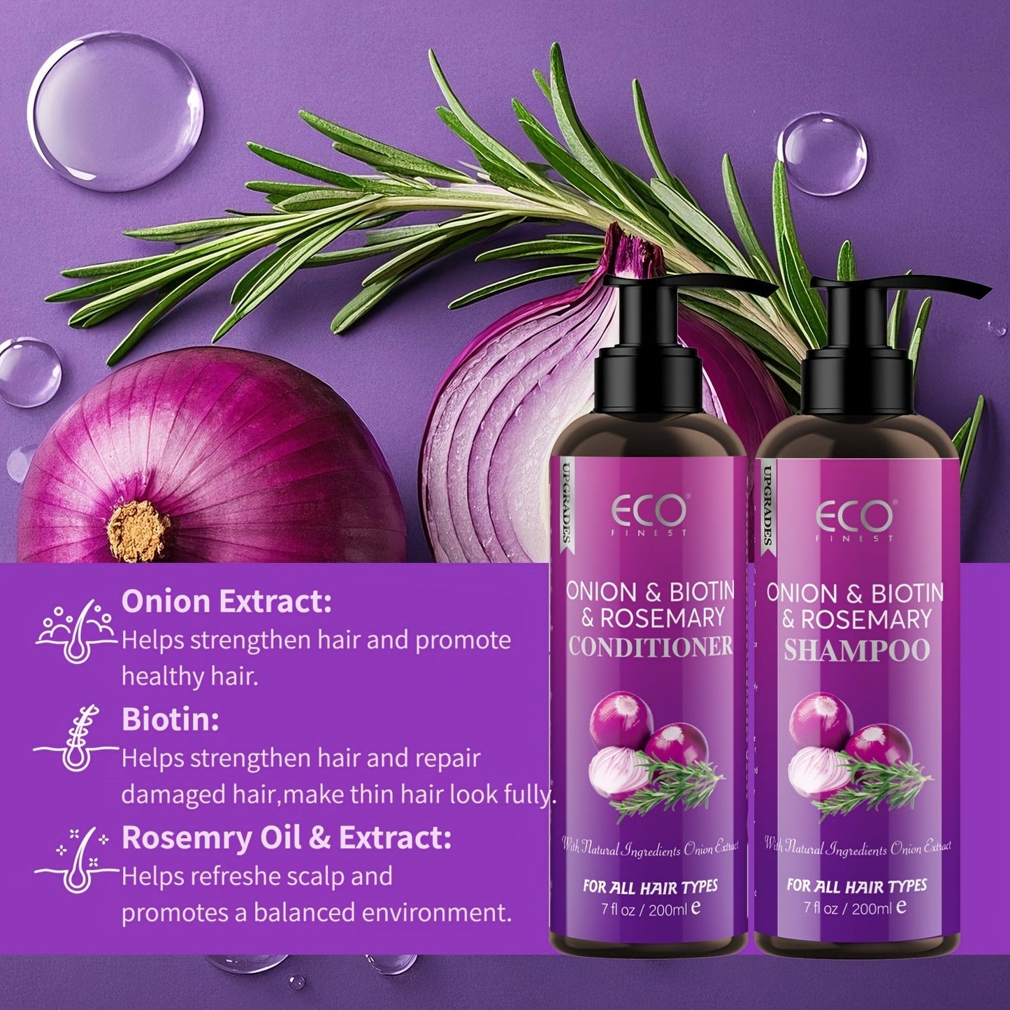Shampoo and Conditioner Set Biotin & Rosemary with Onion Extract & Jojoba Oil – Hydrating Oil Control Hair Care for Dry Damaged Hair & Scalp